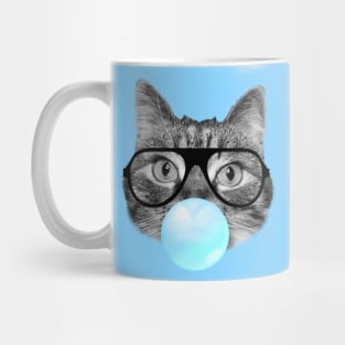 Funny cat blowing a blue bubble gum Mug